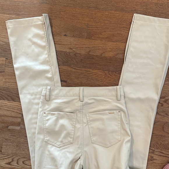 Cream Straight-Leg Faux Leather Pants Sz 2 - Picture 3 of 4